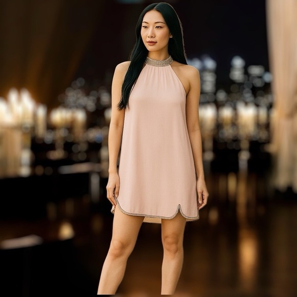 NBD Dresses & Skirts - Revolve NBD Lourdes NEW Pink Beaded Halter‎ Mini Dress Size S Statement Backless